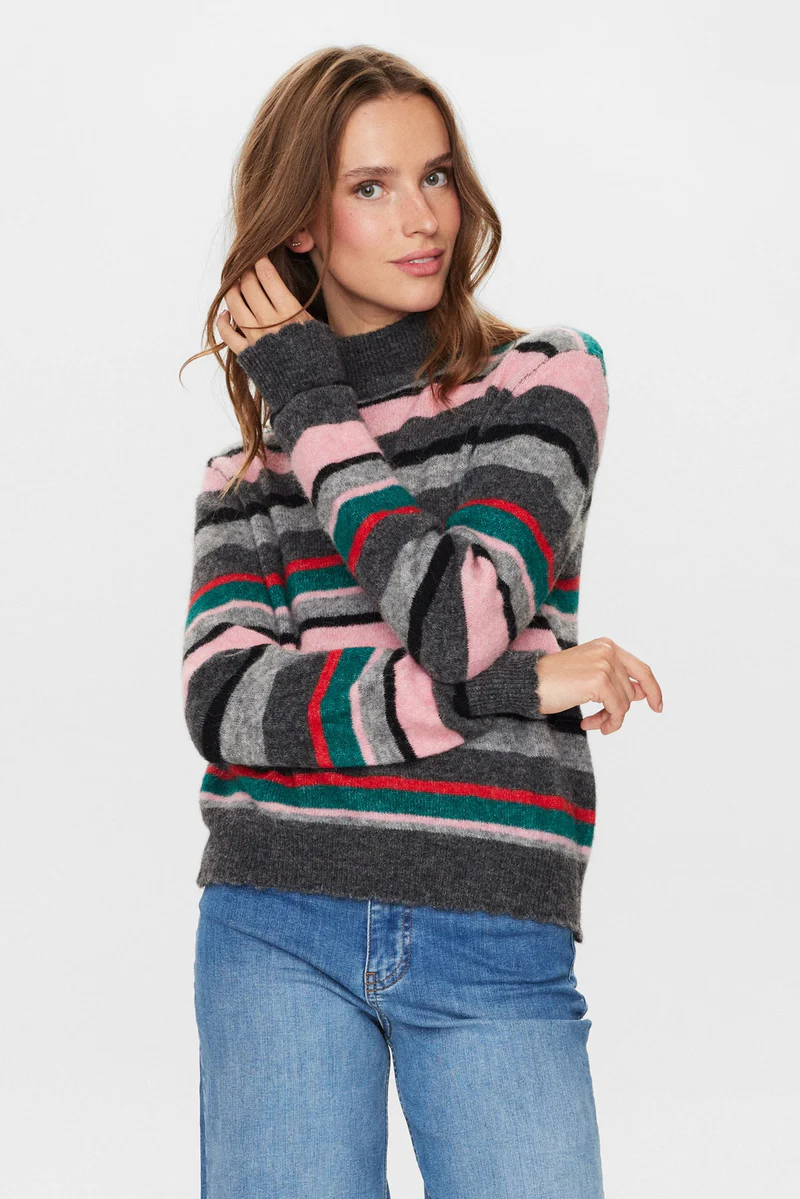 NURIETTE STRIPE HIGHNECK PULLOVER – Peony