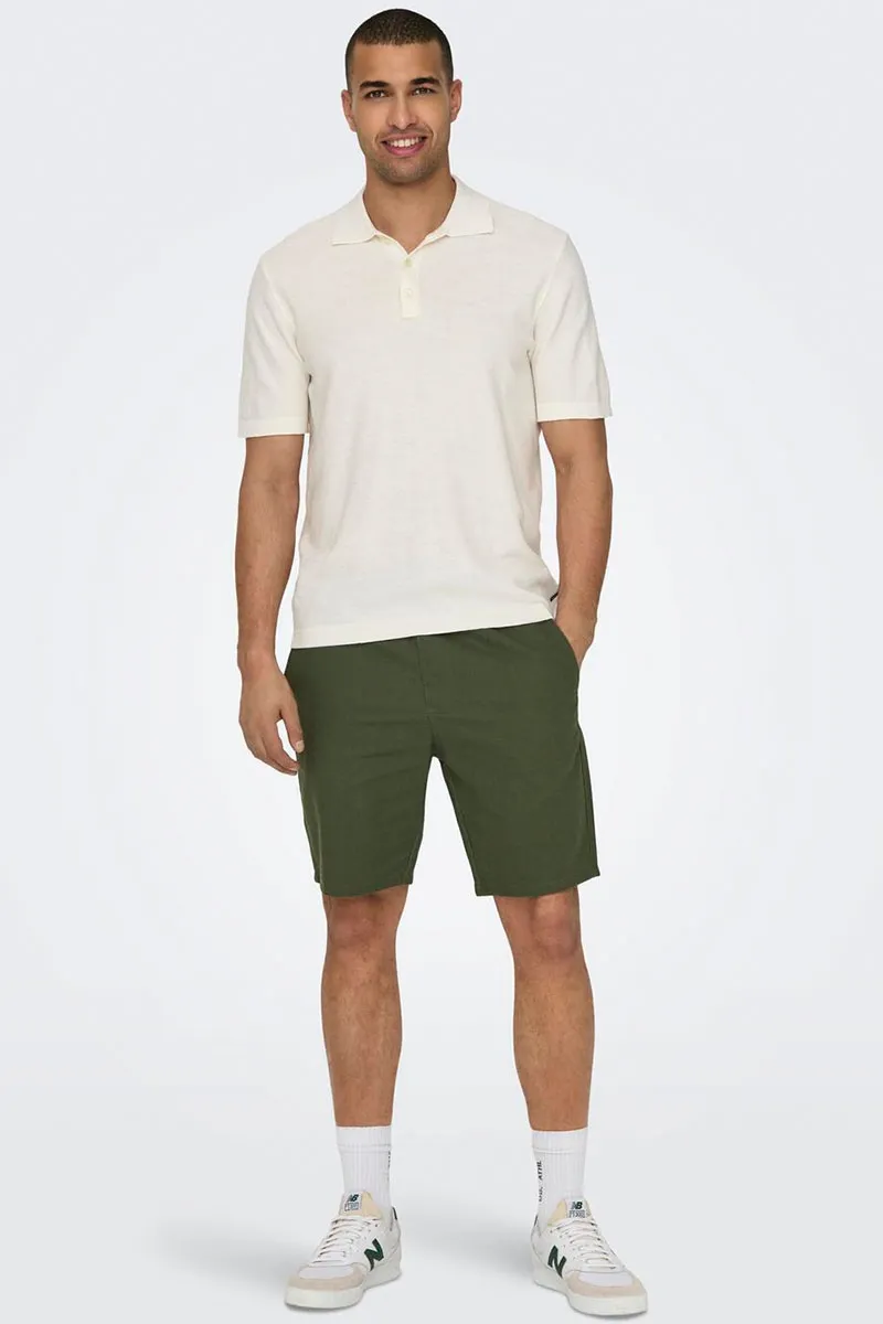   Only & Sons  Linus Linen Shorts Olive Night