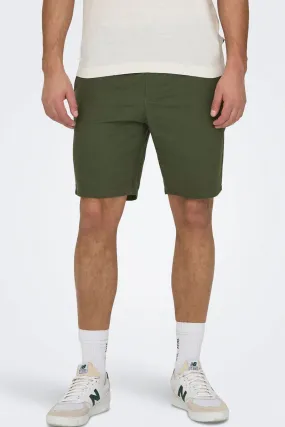   Only & Sons  Linus Linen Shorts Olive Night