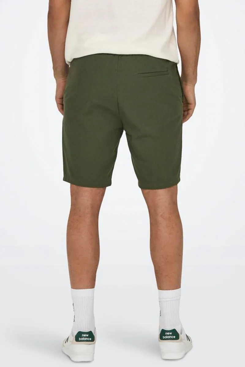   Only & Sons  Linus Linen Shorts Olive Night