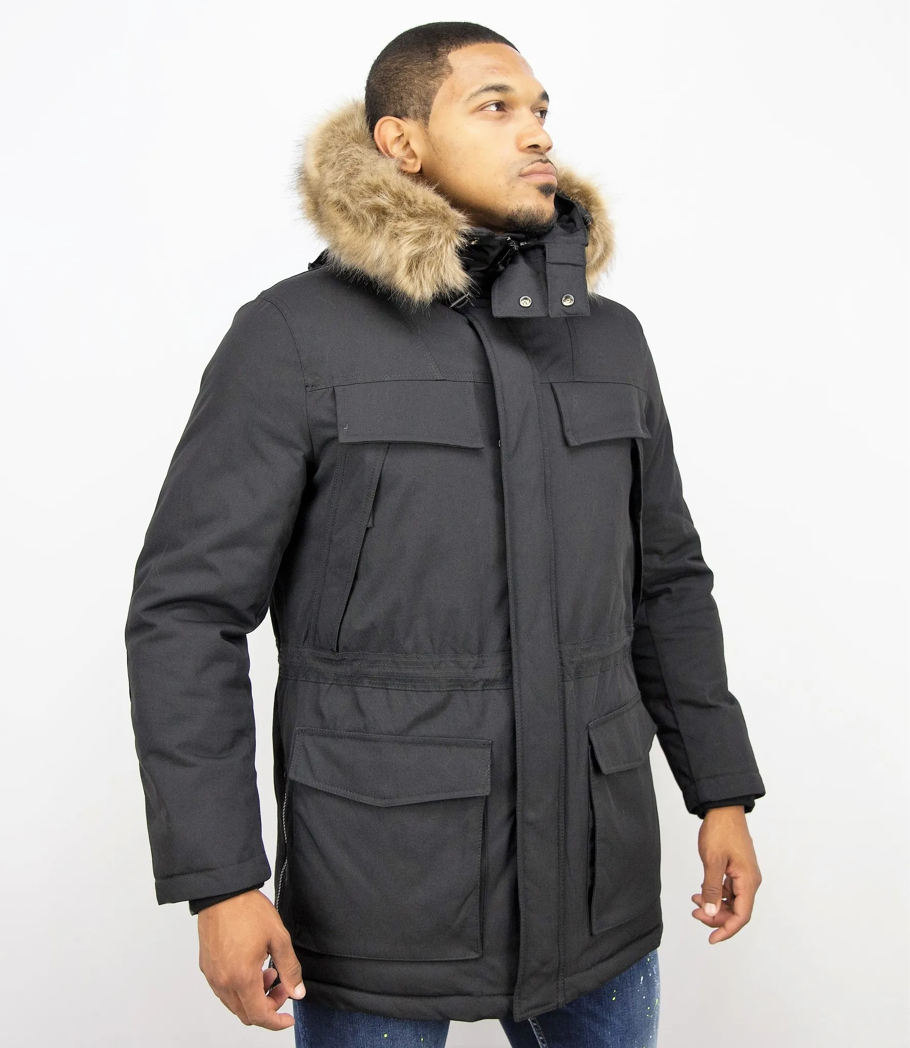 PARKA HEREN  LANGE  WINTERJAS   ZWART
