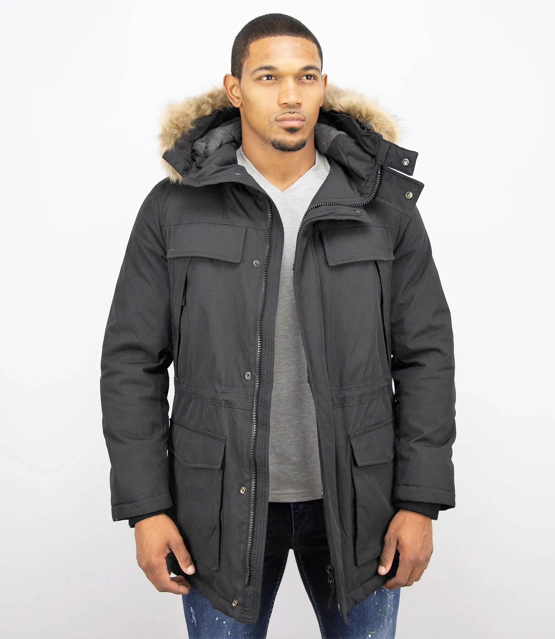 PARKA HEREN  LANGE  WINTERJAS   ZWART