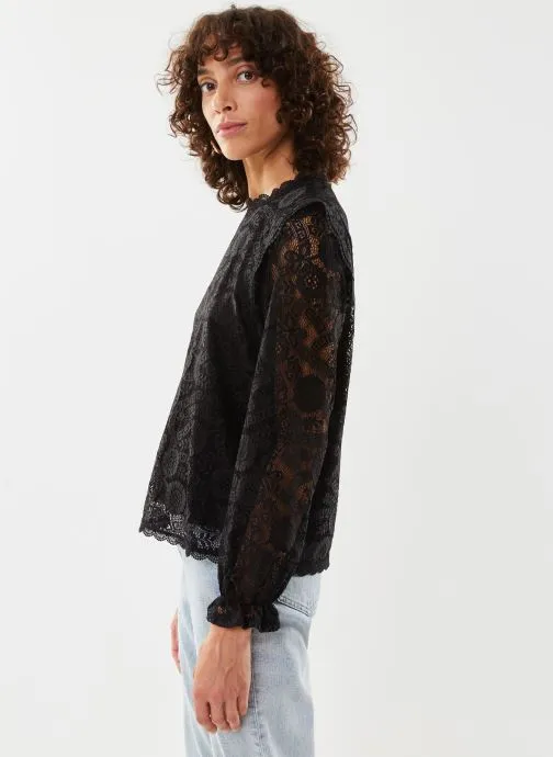      PIECES PCOLLINE LS LACE TOP NOOS BC  ZWART   