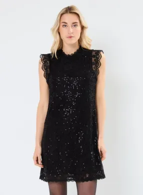      Pieces Pcolline Sl Lace Sequins Dress Noos Cp - Zwart   