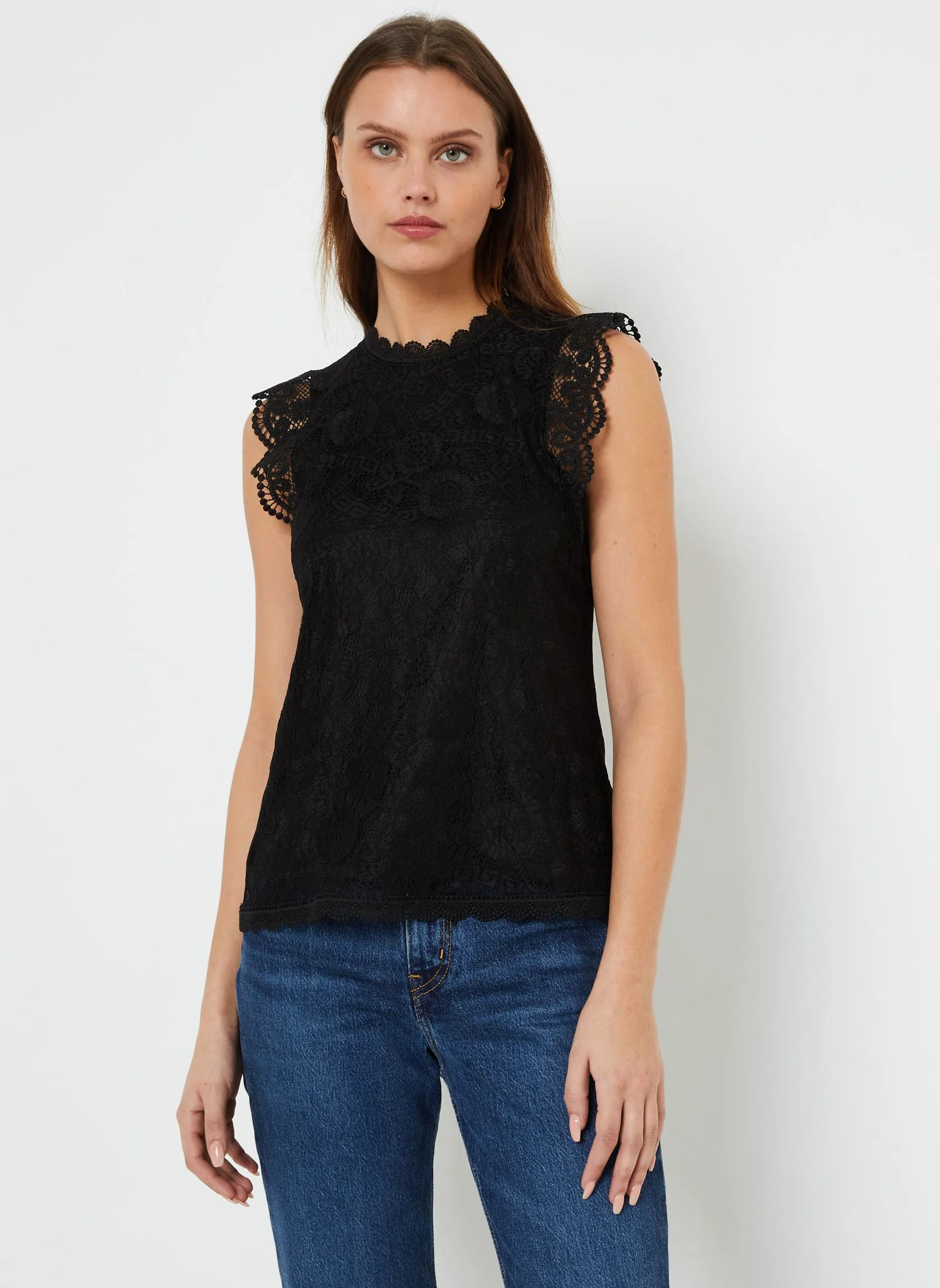      PIECES PCOLLINE SL LACE TOP NOOS BC  ZWART   