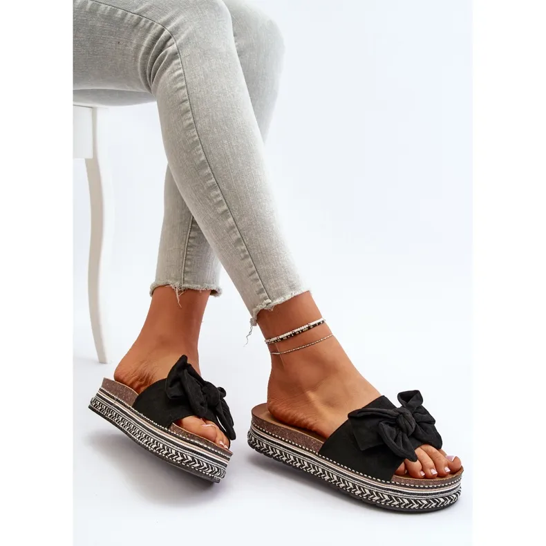 Platformslippers voor dames met strik, zwart Evatria