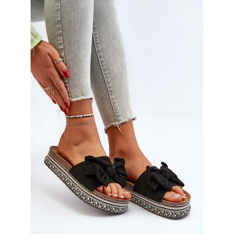 Platformslippers voor dames met strik, zwart Evatria