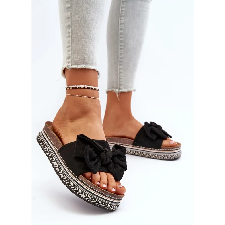 Platformslippers voor dames met strik, zwart Evatria