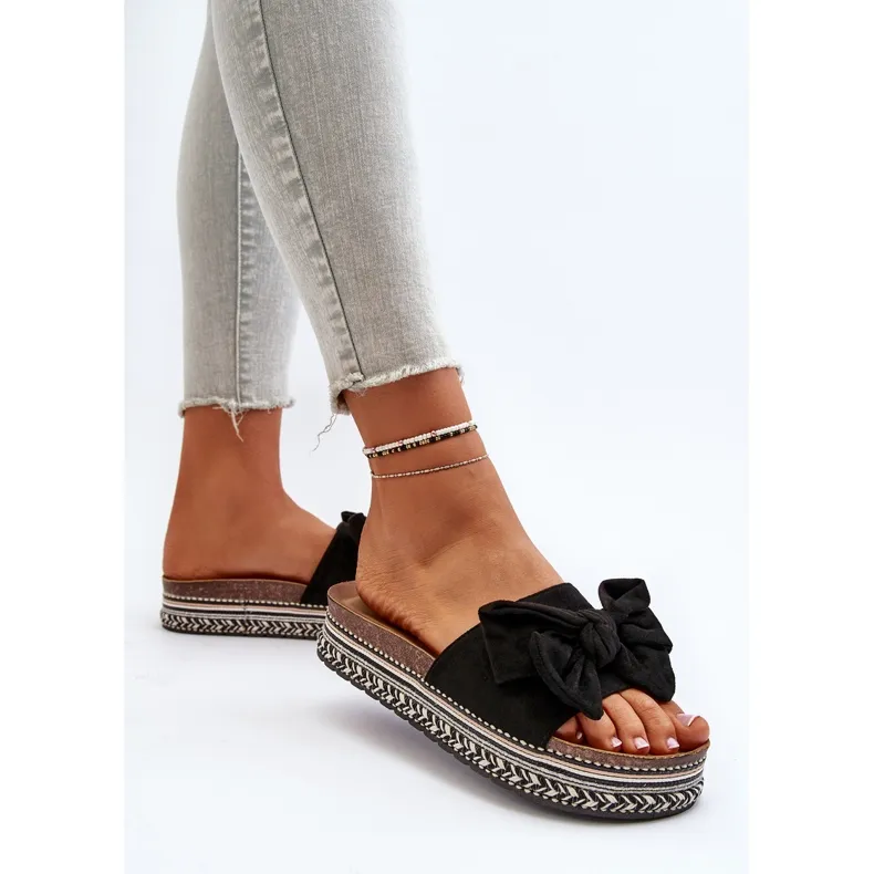 Platformslippers voor dames met strik, zwart Evatria