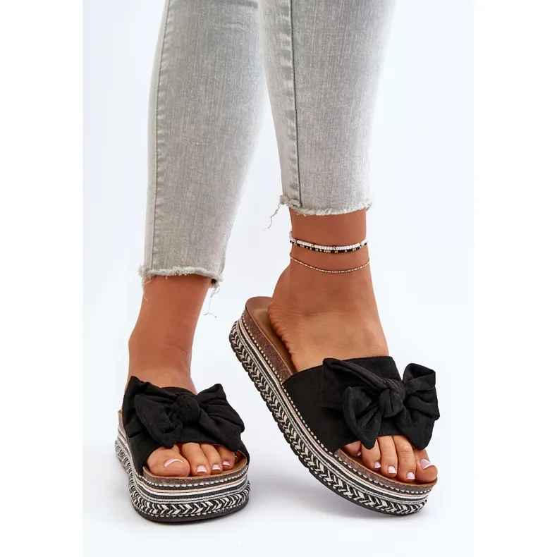 Platformslippers voor dames met strik, zwart Evatria