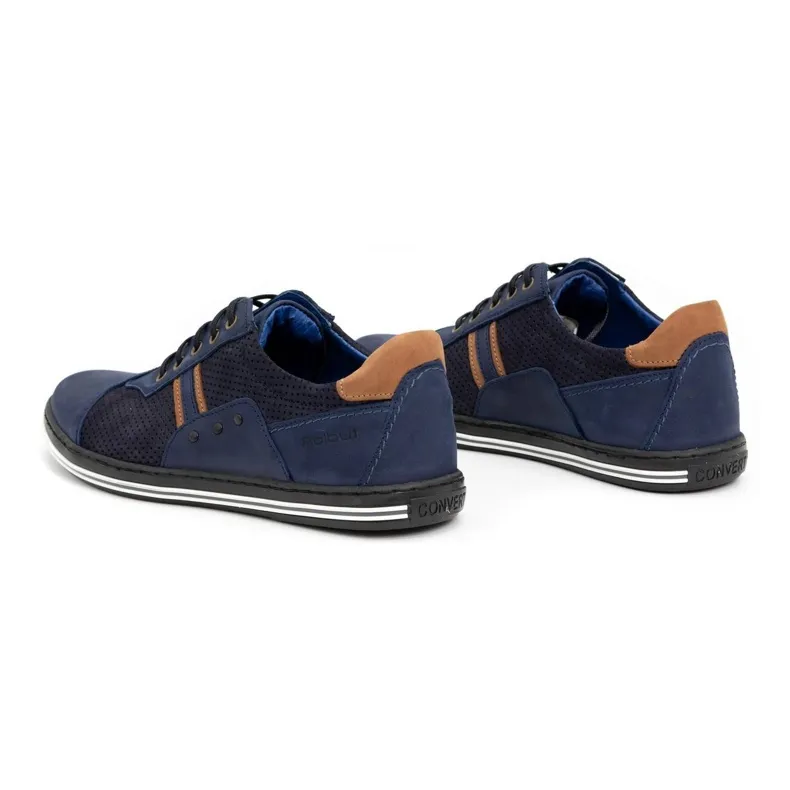 Polbut Vrijetijdsschoenen voor heren 1801P marineblauw nubuck/camel