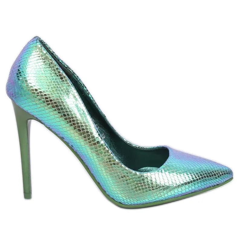 PUMPS OP NAALDHAK HOLOGRAFISCH BLAUW EN GROEN NF52 BLUE GROENTE