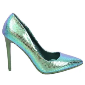 Pumps op naaldhak holografisch blauw en groen NF-52 Blue groente