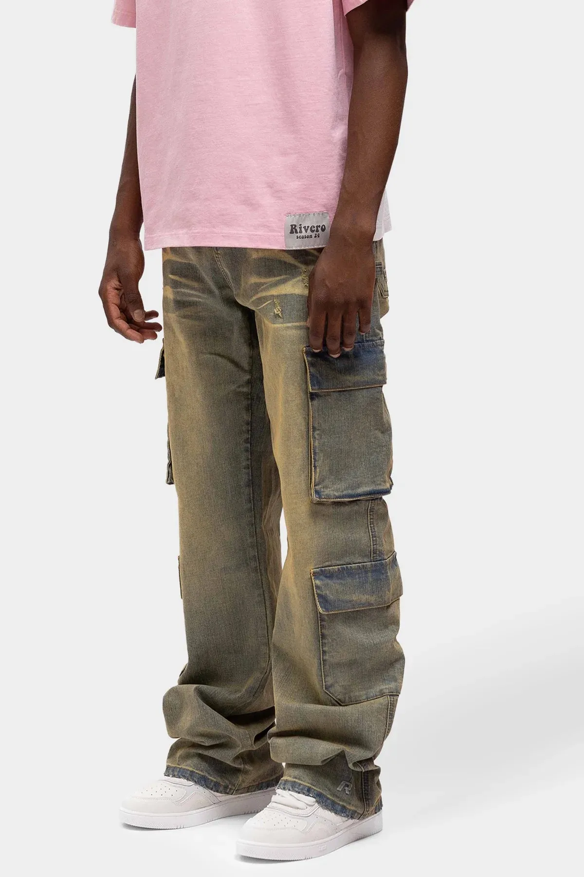 RIVERO  BAGGY HEAVY WASHED CARGO DENIM JEANS