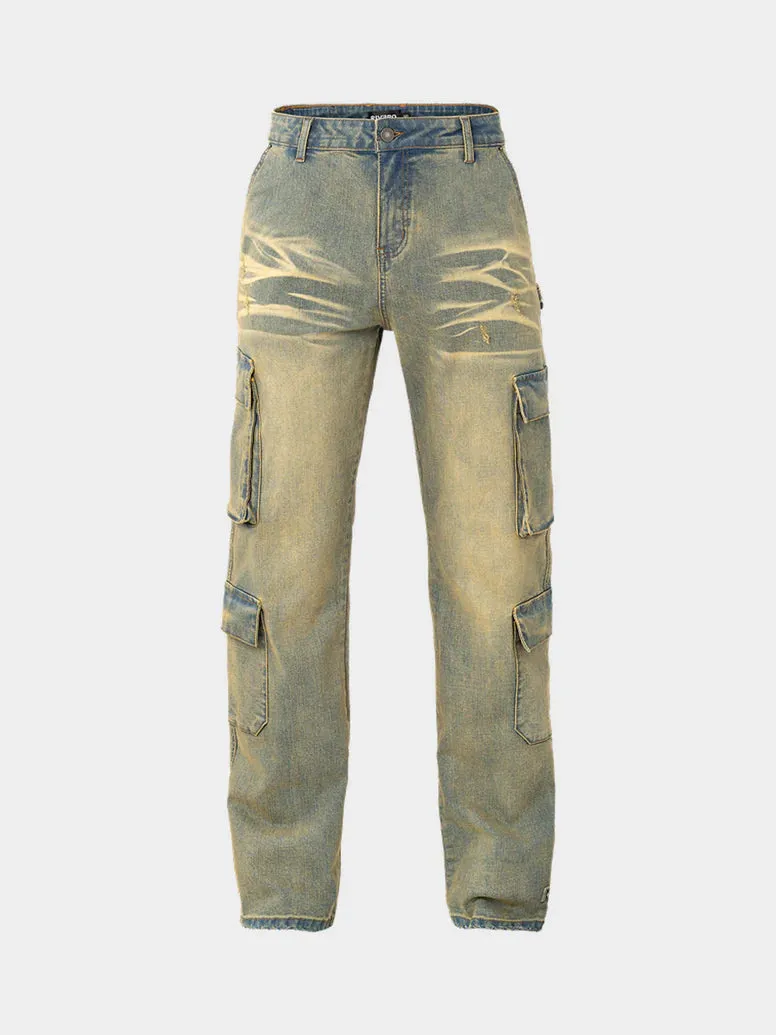 RIVERO  BAGGY HEAVY WASHED CARGO DENIM JEANS