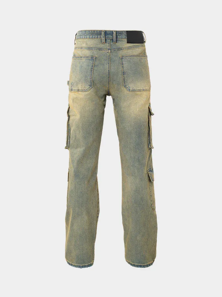 RIVERO  BAGGY HEAVY WASHED CARGO DENIM JEANS