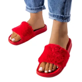 Rode slippers met bont van Raffaele rood