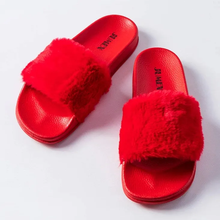 Rode slippers met bont van Raffaele rood