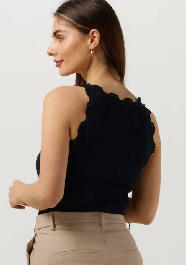 ROSEMUNDE DAMES TOPS & TSHIRTS SILK TOP W LACE DONKERBLAUW