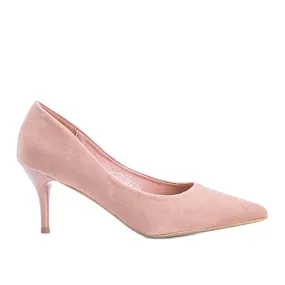 Roze pumps op naaldhak van eco-suede Anissa