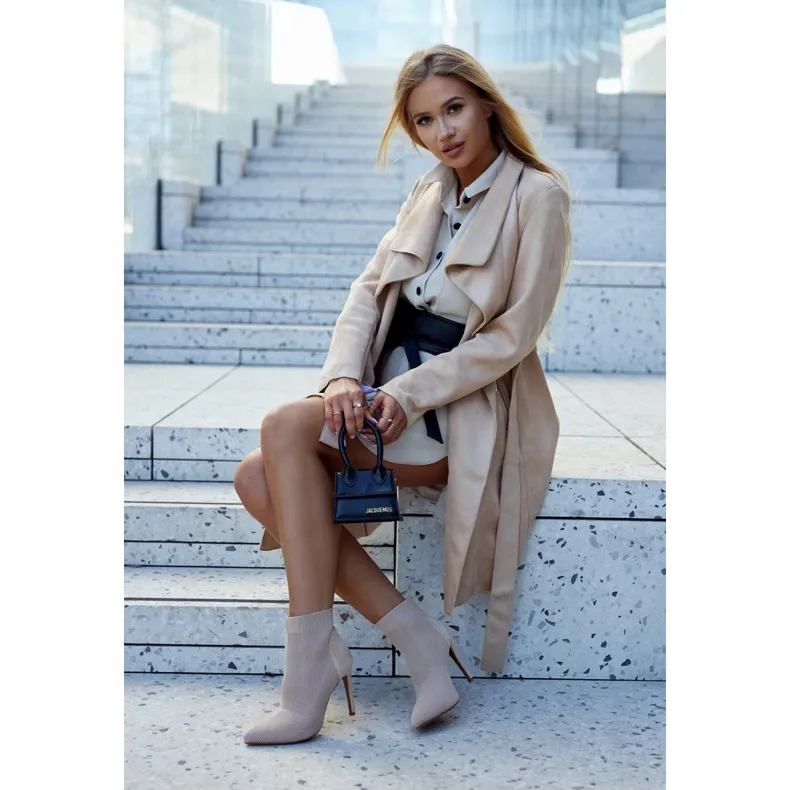 S.Barski Dames Enkellaarsjes met een sok met hoge hak Beige Last Night