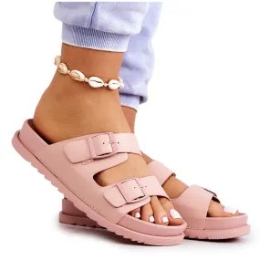 S.Barski Rubberen Pantoffels Met Gesp Roze Corina