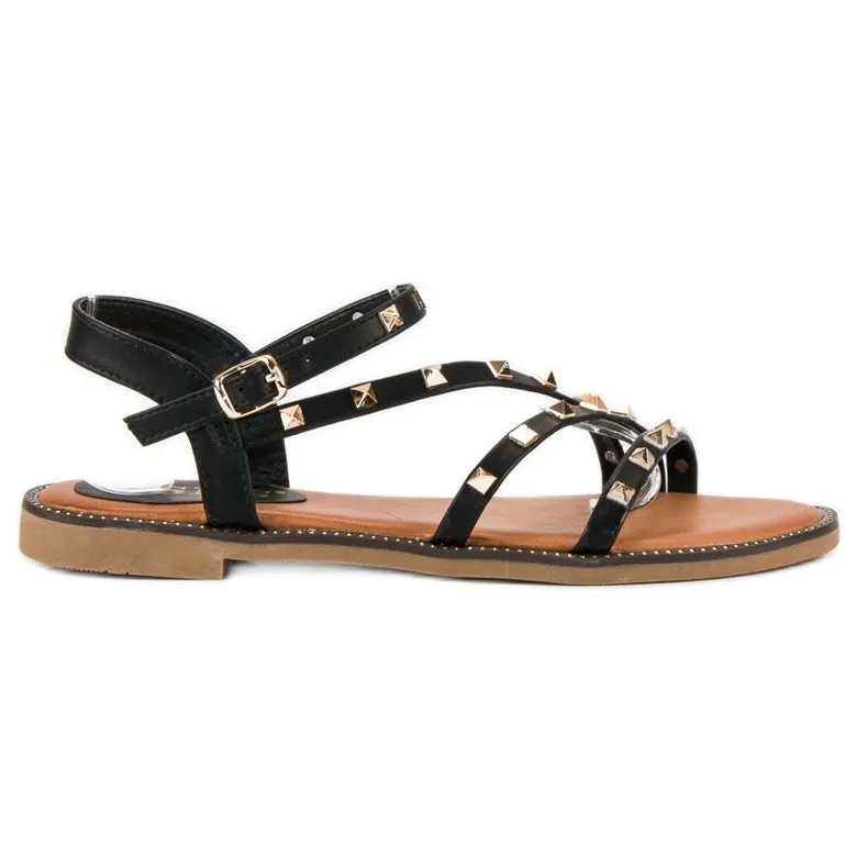 SDS Platte sandalen met studs zwart