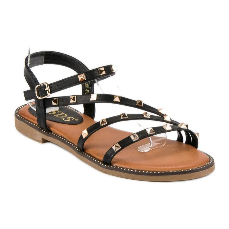 SDS Platte sandalen met studs zwart