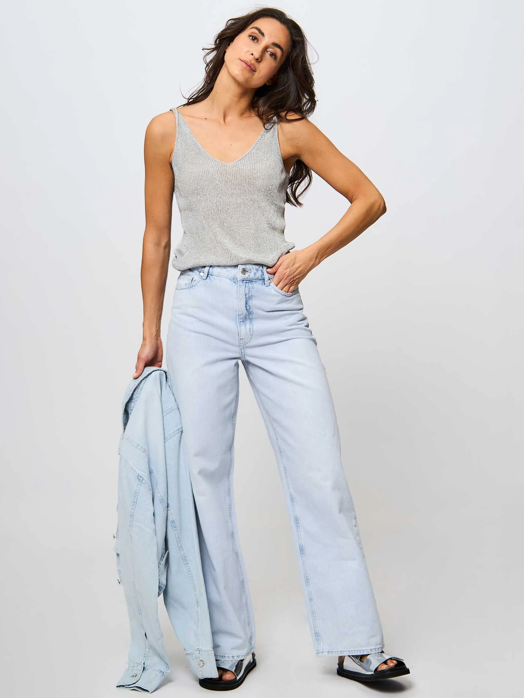 SECOND FEMALE FIRA, HIGH WAIST STRAIGHT FIT NONSTRETCH JEANS