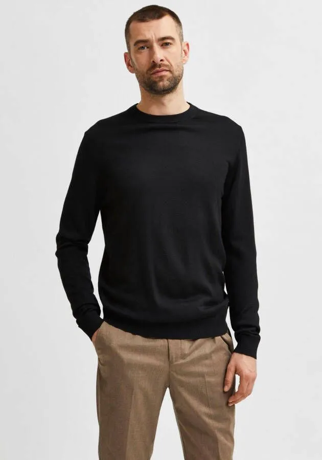 SELECTED HOMME Heren Truien & Vesten Slhtown Merino Coolmax Knit Crew Zwart