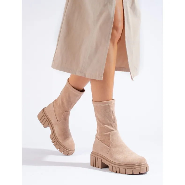 Shelovet beige hoge suède dames enkellaarsjes