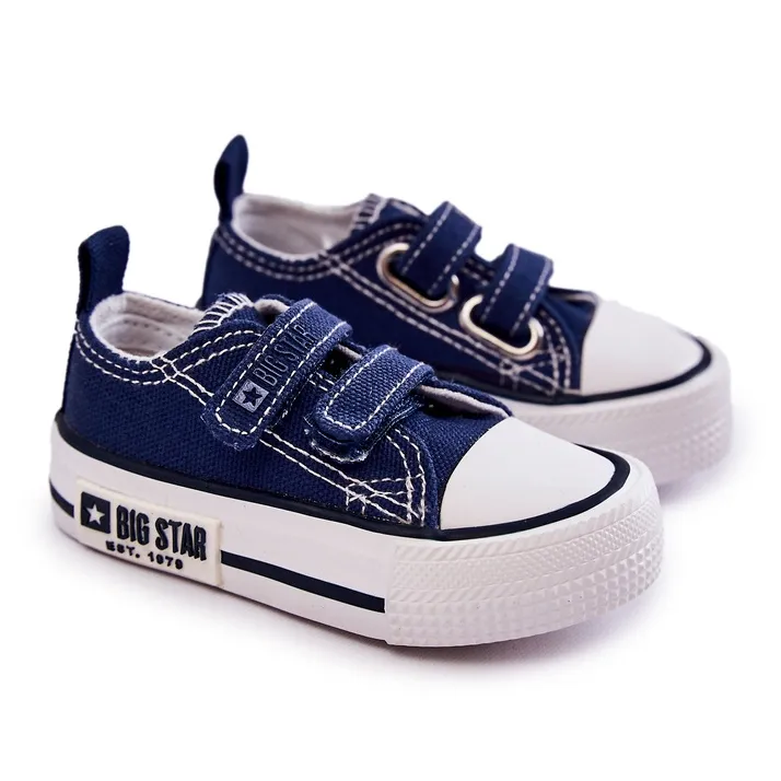 Sneakers van materiaal voor kinderen met klittenband Big Star KK374075 Marineblauw