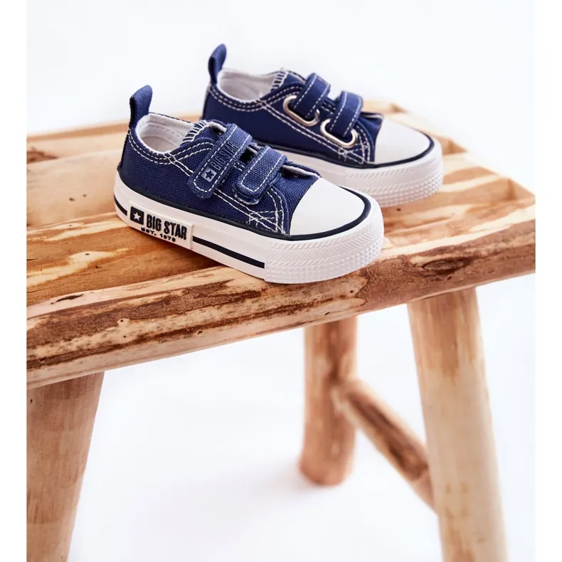 Sneakers van materiaal voor kinderen met klittenband Big Star KK374075 Marineblauw