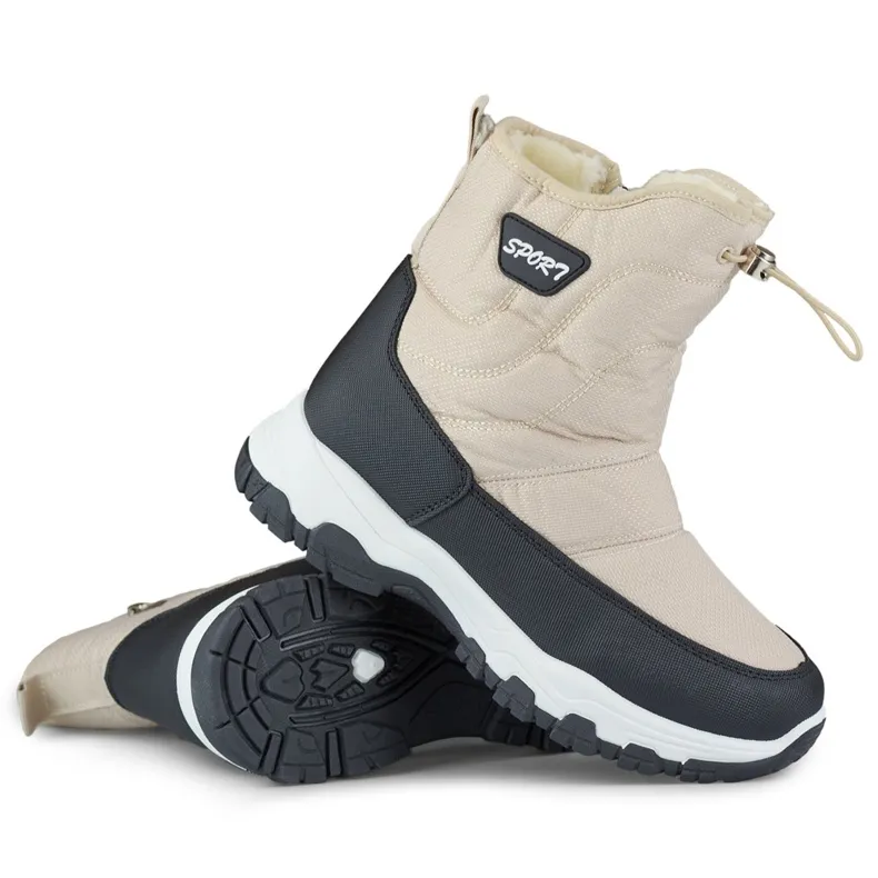 Snowboots voor jongeren met een manchet, hoge laarzen voor de winter beige