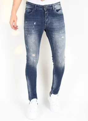 Stonewashed Slim Fit Mannen Spijkerbroek met Scheuren -MM121-  Blauw