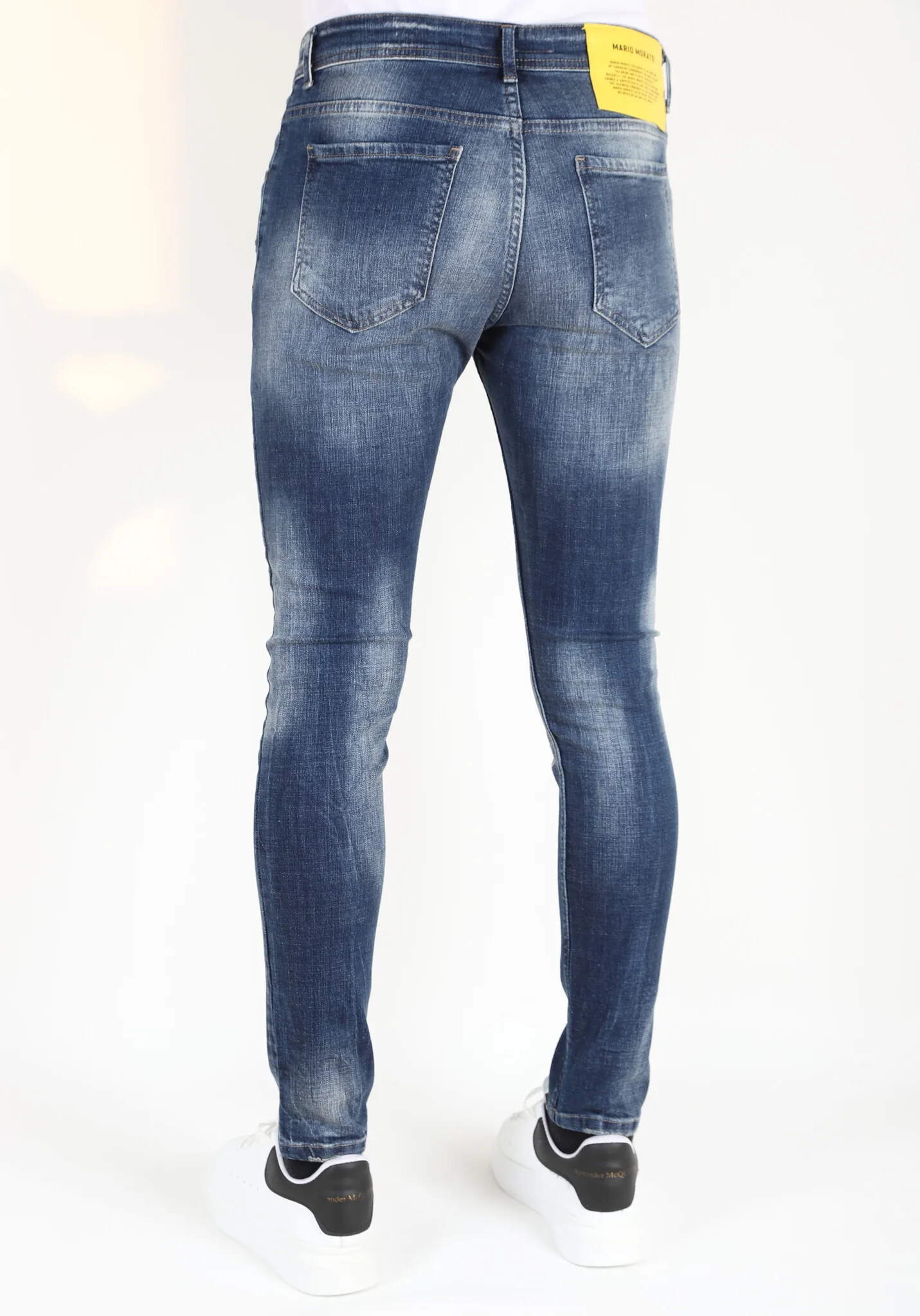 STONEWASHED SLIM FIT MANNEN SPIJKERBROEK MET SCHEUREN MM121  BLAUW