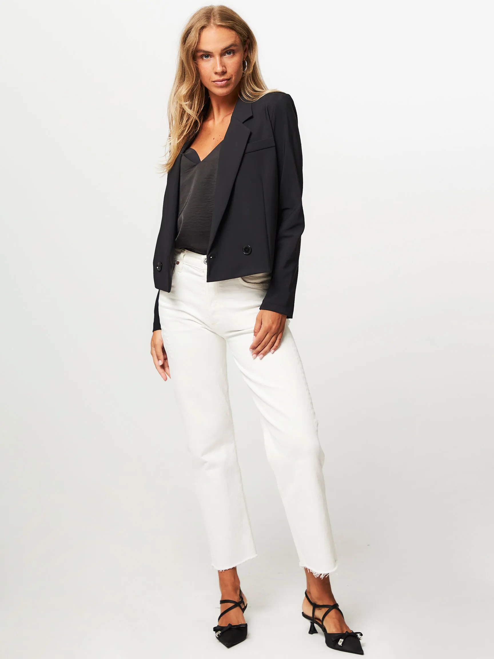 Studio Anneloes Ocean, bonded travel jersey cropped blazer