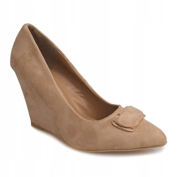 Suède Sleehak Pumps LE113 Beige