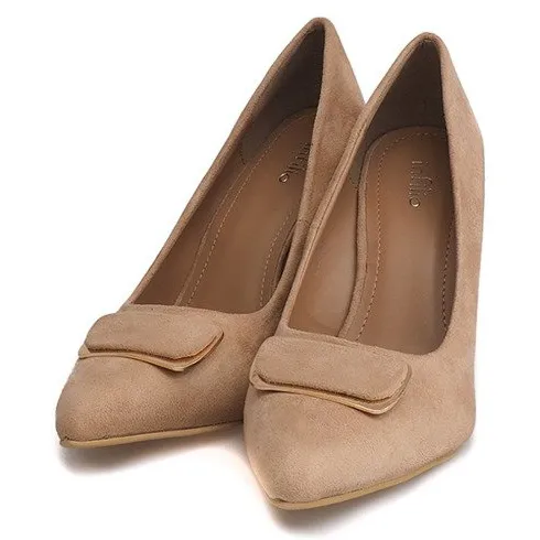 Suède Sleehak Pumps LE113 Beige