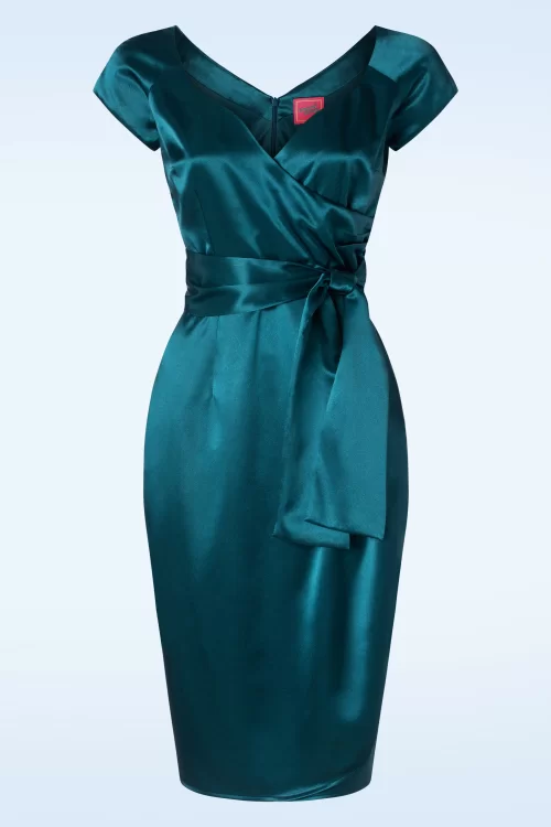 The Moira Satin pencil jurk in teal