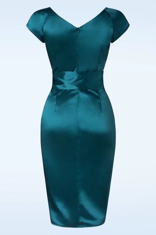 The Moira Satin pencil jurk in teal