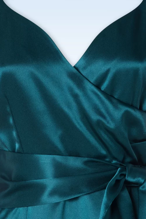 The Moira Satin pencil jurk in teal