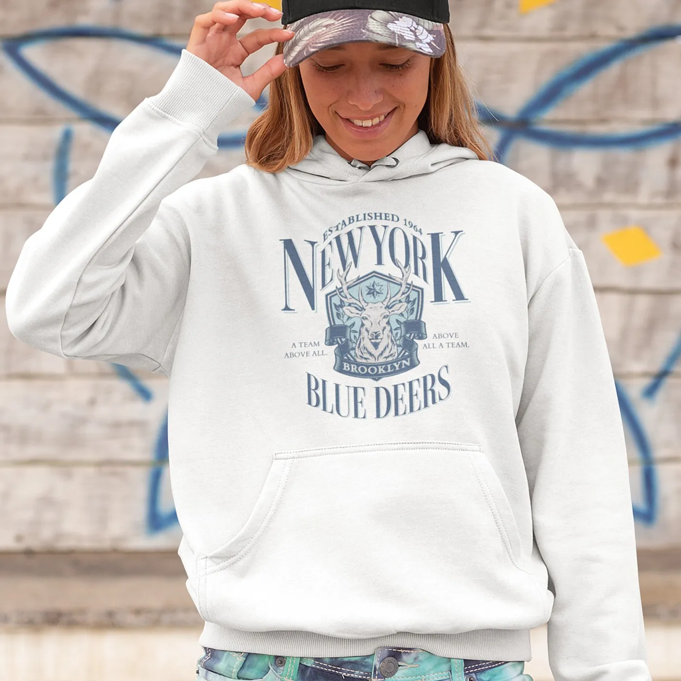 University Sport Hoodie New York Brooklyn Blue Deers