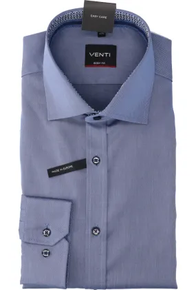 Venti Blauw katoenen hemd slim fit met lange mouwen   - Zomer '24