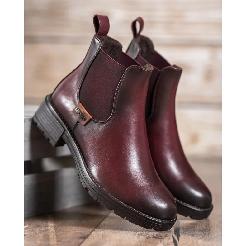 VINCEZA kastanjebruine Chelsea boots rood