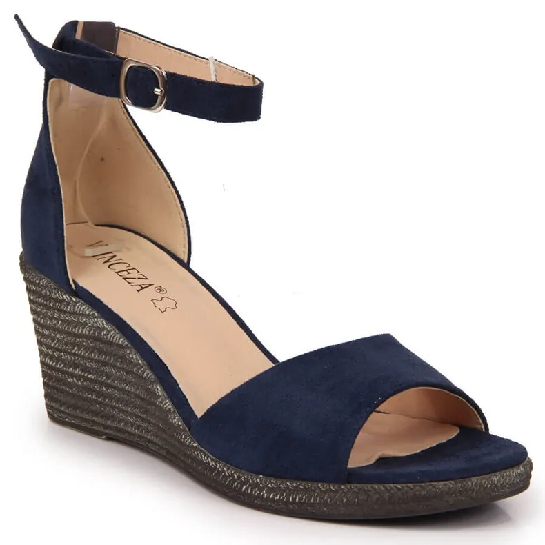 Vinceza marineblauwe sandalen met sleehak voor dames