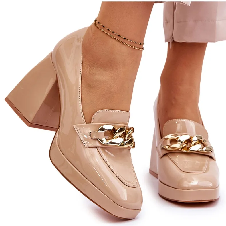 Vinceza Pumps Op Dikke Hakken Beige Nataly