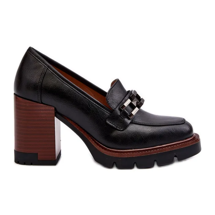 Vinceza Pumps op een enorme hoge hak met een decoratie, Black Oradna zwart