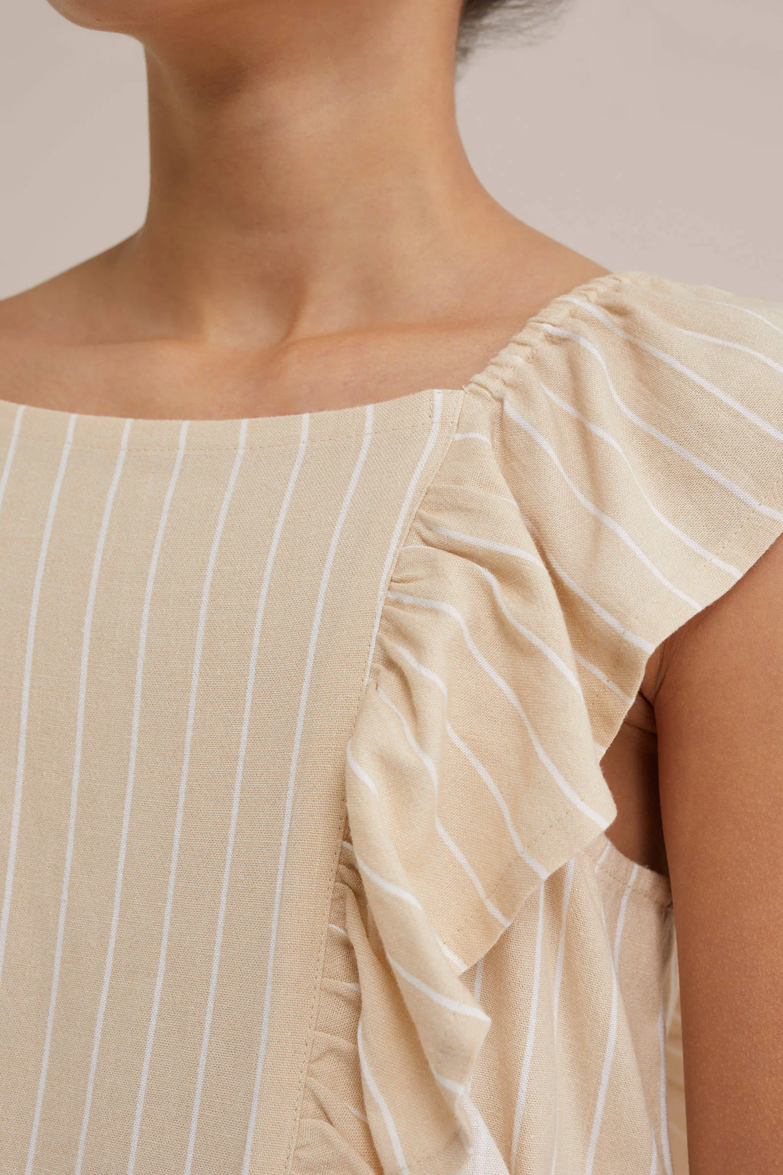 WE Fashion gestreepte playsuit beige Meisjes Viscose Vierkante hals Streep 170 176