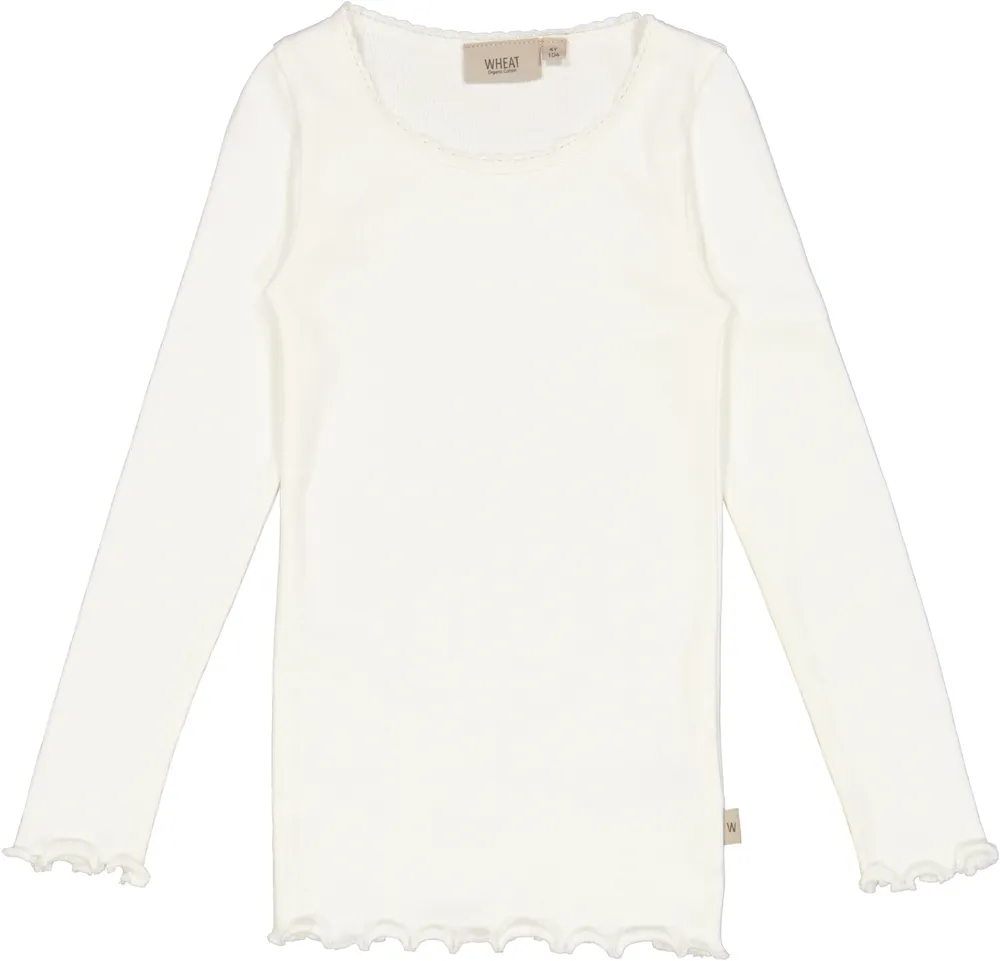 WHEAT RIB TSHIRT LACE LS IVORY SHIRT LANGE MOUW KANTEN RANDJES IVOOR WIT